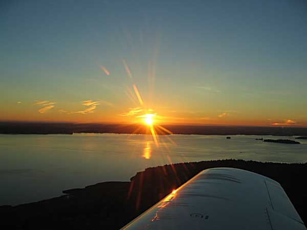 Solnedgång från cockpit